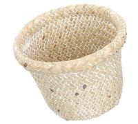 UKCOCO Vintage Rattan Woven Trash Basket Kitchen Storage Organizer Versatile Braided Wastepaper Bin for Home Sundries Eco Friendly Decorative Waste Bin White Finish