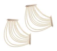 UKCOCO Vintage Tassel Chain Epaulets Pair with Rhinestone Shoulder Brooch Pin, Retro Handmade Shoulder Badge Applique for Wedding Party and Evening Dress Accessories