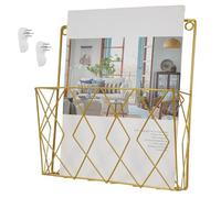 UKCOCO Wall-mounted Gold Metal Magazine Rack Bathroom Newspaper and Brochure Holder Book Display Shelf Comic Book Storage Organizer