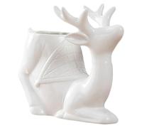 UKCOCO White Deer Flower Pot Ceramic Planter for Succulent Plants and Live Plants, Minimalist Elegant Design with Space-saving Feature, for Office and Parlor Decoration