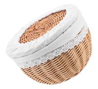 UKCOCO White Lined Wicker Pastry Bread Storage Basket Small 25cm Diameter Woven Food Basket for Snacks Bread and Pastries Decorative for Home Use