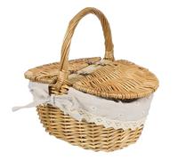 UKCOCO Wicker Storage Basket with Lid Lightweight Hand-woven Texture Multi-purpose Food Serving Basket for Picnic and Home Decoration, Space-saving Khaki Linen Fruit and Bread Organizer