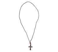 UKCOCO Wooden Cross Necklace with Rope Cord, Rustic Handcrafted Wood Crucifix Pendant, Inspirational Christian Faith Jewelry for Church Ceremonies and Parties, Black Religious Pendant