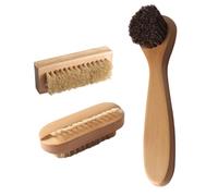 UKCOCO Wooden Nail Cleaning Brush Set Compact Lightweight Design 3Pcs with Pig Bristles and Nylon Strong Cleaning Ability with Rectangular Oval and Long Handle Shapes