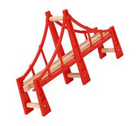 UKCOCO Wooden Raised Bridge Train Track Accessories Set Red Overpass Model for DIY Railway Construction Compatible with Thomas and Wooden Railway
