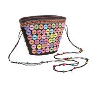 UKCOCO Woven Bucket Beach Bag with Coconut Shell Detail for Women | Canvas Handcraft, Spacious Interior, Comfortable Carry, Travel Adventures and Party Use