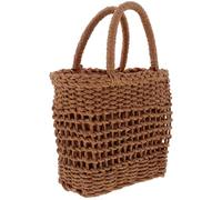 UKCOCO Woven Straw Crossbody Bag for Women Small Square Shoulder Purse Summer Beach Drawstring Handbag Lightweight Brown Woven Handbag for Casual Everyday Use