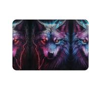 UKCZZLMSQ A blue and red wolf Printed Front Door Mat - Non-Slip Waterproof Welcome Rug with Stain & Fade Resistant Design