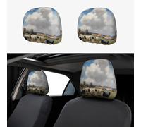 UKCZZLMSQ A large farm.Printed car headrest covers-knitted elastic breathable fabric, reusable, suitable for most cars.
