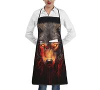 UKCZZLMSQ Angry Red Wolf Printed Kitchen Apron with Two Pockets and Adjustable Bib - Waterproof, Oil-Resistant, Chef's Apron