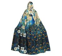 UKCZZLMSQ Blue peacock standing among flowers Printed Hooded Robe Cloak –Unisex Costume for Halloween, Christmas, Party, cosplay