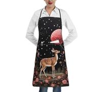 UKCZZLMSQ Lost Deer in the Flowers Printed Kitchen Apron with Two Pockets and Adjustable Bib - Waterproof, Oil-Resistant, Chef's Apron