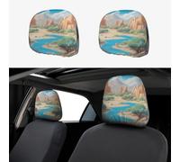 UKCZZLMSQ oasis in the desertPrinted car headrest covers-knitted elastic breathable fabric, reusable, suitable for most cars.