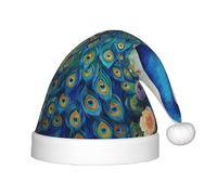UKCZZLMSQ Plush Blue Peacock in the Enchanted Forest Printed Christmas Hats â€“Perfect New Year's Holiday Home Decorations & Party Supplies