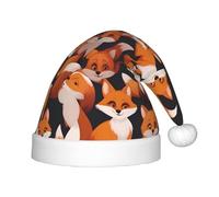 UKCZZLMSQ Plush lots of cartoon little foxes Printed Christmas Hats â€“Perfect New Year's Holiday Home Decorations & Party Supplies