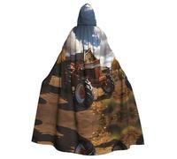 UKCZZLMSQ Red Tractor Printed Hooded Robe Cloak â€“Unisex Costume for Halloween, Christmas, Party, cosplay