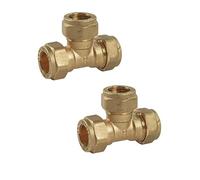UKDD® 15mm Brass Compression Tee Connector WRAS Approved - Suitable for Copper Pipe, Poly Barrier Pipes - Pack of 2
