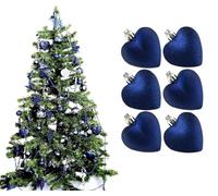 UKDD® NAVY COLLECTION CHRISTMAS DROPLET BAUBLES TREE DECORATIONS GLITTER MATT ICICLES (Pack of 6 Hearts)