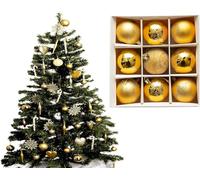UKDD® Set of 9 Premium Baubles Luxury Christmas Tree Bauble Decorations Matte, Glitter, shiny Baubles (Gold)