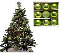 UKDD® Set of 9 Premium Baubles Luxury Christmas Tree Bauble Decorations Matte, Glitter, shiny Baubles (Lime Green)