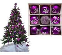 UKDD® Set of 9 Premium Baubles Luxury Christmas Tree Bauble Decorations Matte, Glitter, shiny Baubles (Purple)