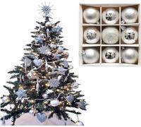 UKDD® Set of 9 Premium Baubles Luxury Christmas Tree Bauble Decorations Matte, Glitter, shiny Baubles (Silver)