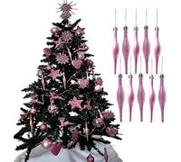 UKDeals Direct® BLUSH PINK COLLECTION CHRISTMAS DROPLET BAUBLES TREE DECORATIONS GLITTER MATT ICICLES (Pack of 10 Droplets 120mm)