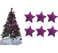 UKDeals Direct® DARK PURPLE COLLECTION CHRISTMAS DROPLET BAUBLES TREE DECORATIONS GLITTER MATT ICICLES (Pack of 6 3D Star)