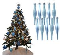 UKDeals Direct® ICE BLUE COLLECTION CHRISTMAS DROPLET BAUBLES TREE DECORATIONS GLITTER MATT ICICLES (Pack of 10 Droplets 120mm)