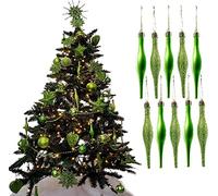 UKDeals Direct® LIME GREEN COLLECTION CHRISTMAS DROPLET BAUBLES TREE DECORATIONS GLITTER MATT ICICLES (Pack of 10 Droplets 120mm)