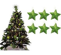 UKDeals Direct® LIME GREEN COLLECTION CHRISTMAS DROPLET BAUBLES TREE DECORATIONS GLITTER MATT ICICLES (Pack of 6 3D Star)