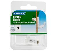 UKDeals Direct Plasplug Hollow Door and Partition Hook, White, Single, Multi-Purpose, with Drilling Guide (Single Door Hook)