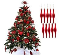 UKDeals Direct® RED COLLECTION CHRISTMAS DROPLET BAUBLES TREE DECORATIONS GLITTER MATT ICICLES (Pack of 10 Droplets 120mm)