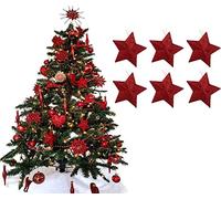 UKDeals Direct® RED COLLECTION CHRISTMAS DROPLET BAUBLES TREE DECORATIONS GLITTER MATT ICICLES (Pack of 6 3D STAR)