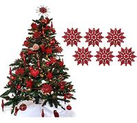 UKDeals Direct® RED COLLECTION CHRISTMAS DROPLET BAUBLES TREE DECORATIONS GLITTER MATT ICICLES (Pack of 6 Snowflake)
