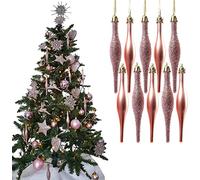 UKDeals Direct® ROSE GOLD COLLECTION CHRISTMAS DROPLET BAUBLES TREE DECORATIONS GLITTER MATT ICICLES (Pack of 10 Droplets 120mm)