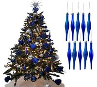 UKDeals Direct® ROYAL BLUE COLLECTION CHRISTMAS DROPLET BAUBLES TREE DECORATIONS GLITTER MATT ICICLES (Pack of 10 Droplets 120mm)