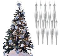 UKDeals Direct® SILVER COLLECTION CHRISTMAS DROPLET BAUBLES TREE DECORATIONS GLITTER MATT ICICLES (Pack of 10 Droplets 120mm)