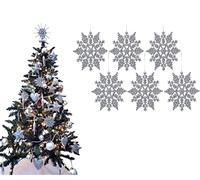 UKDeals Direct® SILVER COLLECTION CHRISTMAS DROPLET BAUBLES TREE DECORATIONS GLITTER MATT ICICLES (Pack of 6 Snowflake)