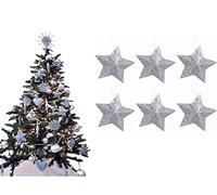 UKDeals Direct® SILVER COLLECTION CHRISTMAS DROPLET BAUBLES TREE DECORATIONS GLITTER MATT ICICLES (Pack of 6 3D Star)