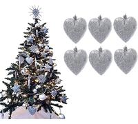 UKDeals Direct® SILVER COLLECTION CHRISTMAS DROPLET BAUBLES TREE DECORATIONS GLITTER MATT ICICLES (Pack of 6 Heart - 8cm)