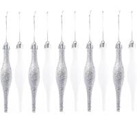 UKDeals Direct® SILVER COLLECTION CHRISTMAS DROPLET BAUBLES TREE DECORATIONS GLITTER MATT ICICLES (Pack of 10 Droplets 120mm Silver & Wite)