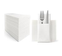UKEENOR Disposble Dinner Napkins Cloth Like with Built-in Flatware Pocket,Wedding Party Linen Feel White Napkin, Prefolded for Silverware,Pack of 50