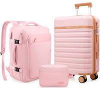 UKEIN Luggage Sets 3 Piece, Carry On Luggage 20In With Spinner Wheels,PC Hardside Suitcase Set with TSA Lock,Durable Carry On Suitcase With Travel Backpack for Men, Pink, 3 piece set (24inch), Luggag
