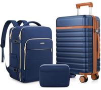 UKEIN Luggage Sets 3 Piece, Carry On Luggage 20In With Spinner Wheels,PC Hardside Suitcase Set with TSA Lock,Durable Carry On Suitcase With Travel Backpack for Men, Navy Blue, 3 piece set (BP/20inch