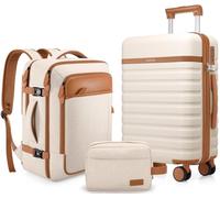 UKEIN Luggage Sets 3 Piece, Carry On Luggage 20In With Spinner Wheels,PC Hardside Suitcase Set with TSA Lock,Durable Carry On Suitcase With Travel Backpack for Men, Beige, 3 piece set (24inch), Luggag
