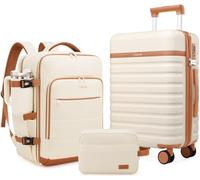 UKEIN Luggage Sets 3 Piece, Carry On Luggage 20In With Spinner Wheels,PC Hardside Suitcase Set with TSA Lock,Durable Carry On Suitcase With Travel Backpack for Men, Cream, 3 piece set (BP/20inch