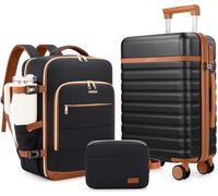 UKEIN Luggage Sets 3 Piece, Carry On Luggage 20In With Spinner Wheels,PC Hardside Suitcase Set with TSA Lock,Durable Carry On Suitcase With Travel Backpack for Men, Black Brown, 3 piece set (BP/20inch