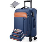 UKEIN Softside Expandable Carry On Luggage 22x14x9 Airline Approved, 20 Inch Carry On Suitcase with Wheels & TSA Lock, Travel Suitcase with 4-Piece Packing Bags for Women Men, Blue, Carry on （20in