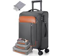 UKEIN Softside Expandable Carry On Luggage 22x14x9 Airline Approved, 20 Inch Suitcase with Wheels & TSA Lock, Travel Suitcase with 4-Piece Packing Bags for Women Men, Grey, Carry on （20in）, Luggag